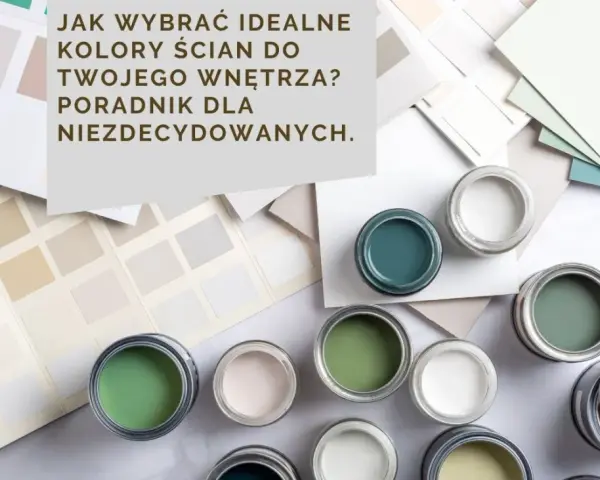 Próbki kolorów i puszki z farbami do ścian. Różne rodzaje farb do ścian, od jasnych beżów po głębokie zielenie i błękity, pomagają wybrać idealne odcienie.