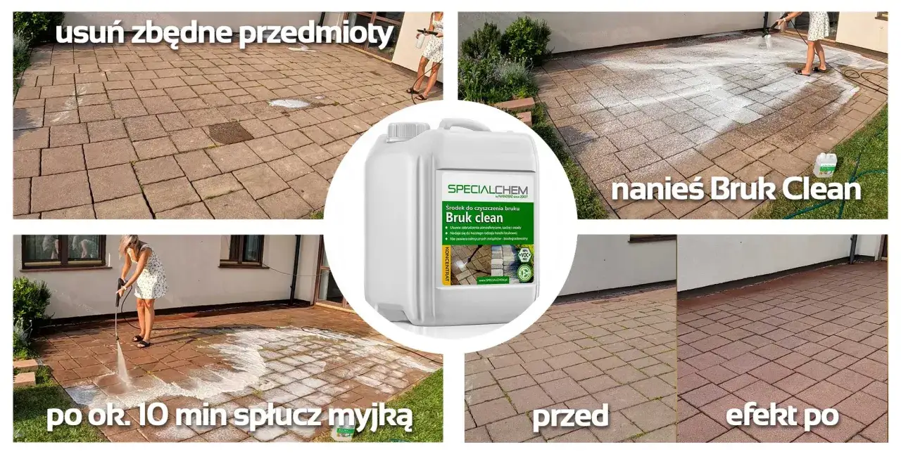 Efektowna impregnacja kostki brukowej środkiem Bruk Clean. Czyszczenie i ochrona nawierzchni.