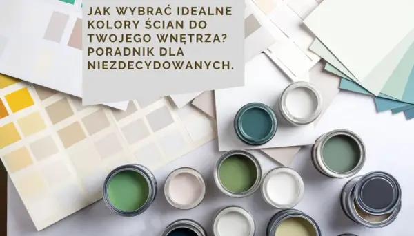 Próbki kolorów i puszki z farbami do ścian. Różne rodzaje farb do ścian, od jasnych beżów po głębokie zielenie i błękity, pomagają wybrać idealne odcienie.